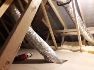 Ventilation/aluminum pipework in a loft space