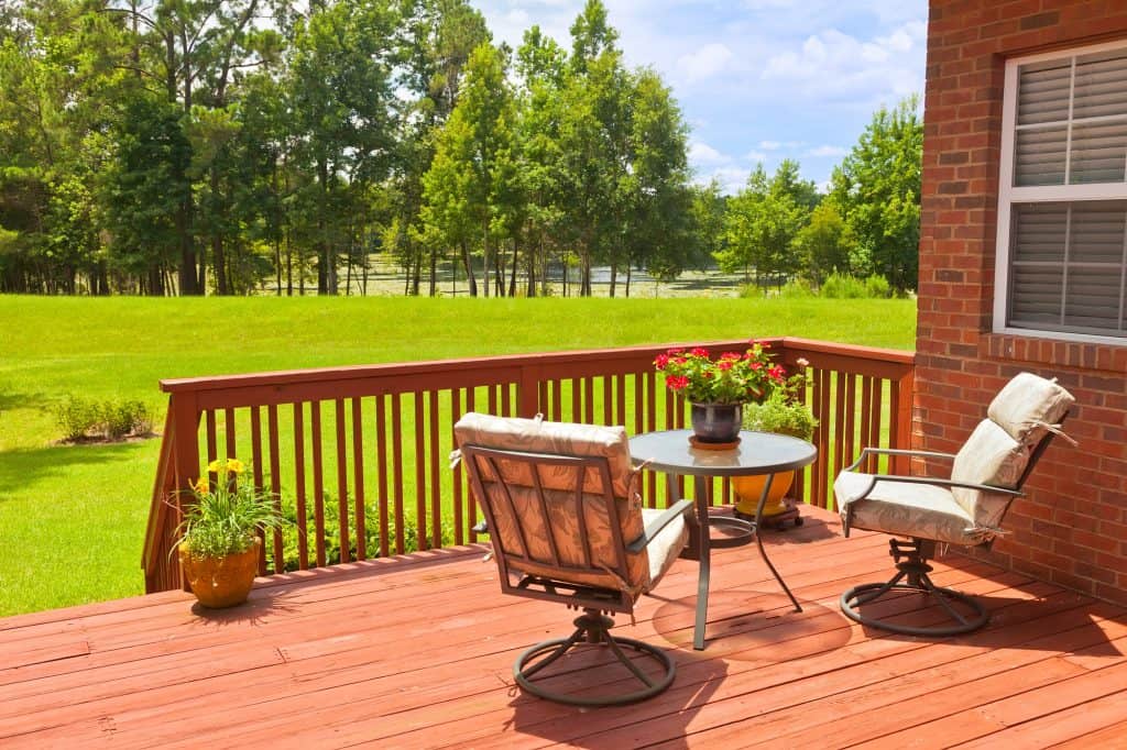 A backyard deck using treated wood