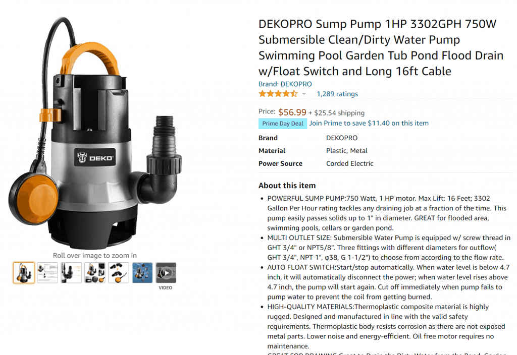 A sump pump from Amazon.com