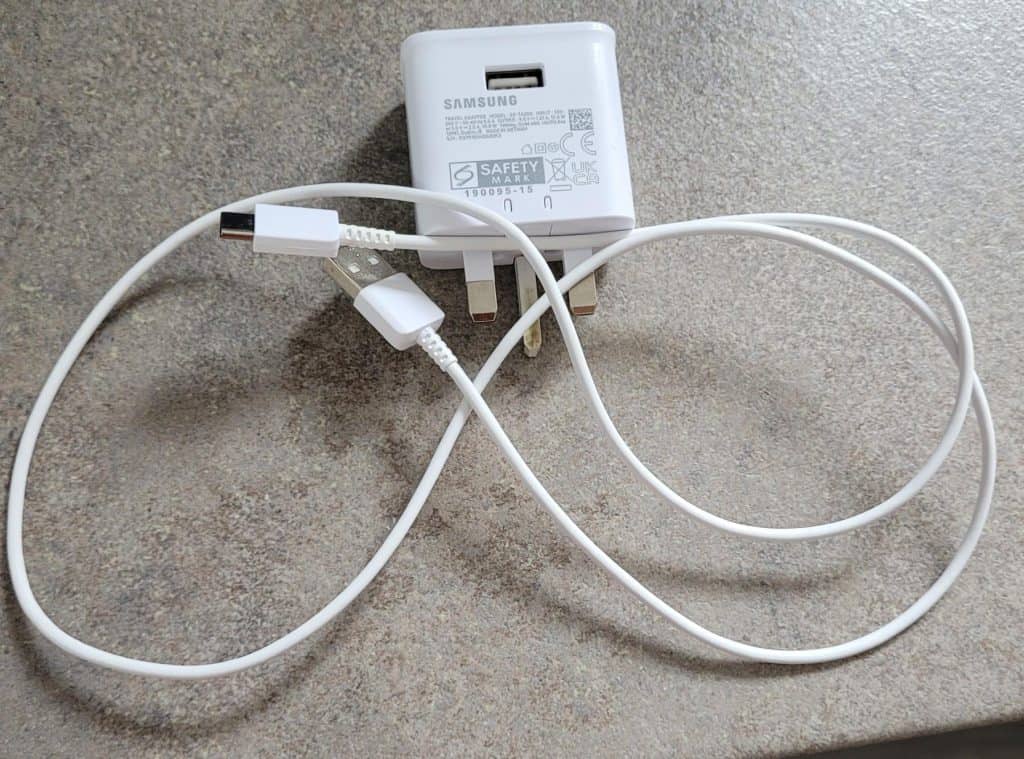 A travel adapter for a Samsung smartphone